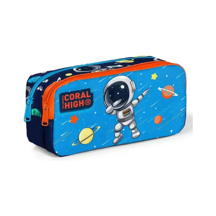 Yaygan Coral High Kids Lacivert Mavi Astronot Desenli İki Bölmeli Kalem Çantası 12058