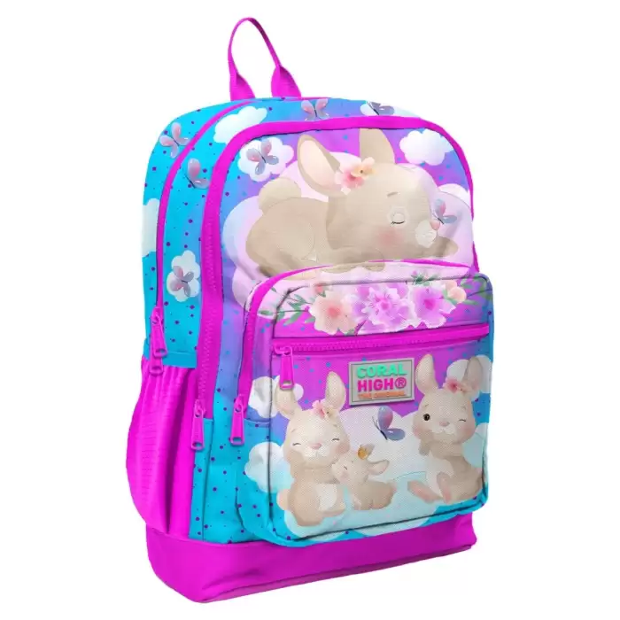 Yaygan Coral High Kids Mavi Pembe Tavşan Desenli Dört Bölmeli Okul Sırt Çantası 23736