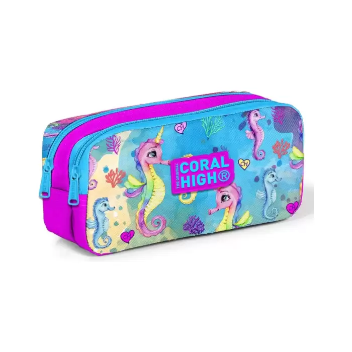 Yaygan Coral High Kids Pembe Rengarenk Denizatı Desenli İki Bölmeli Kalem Çantası 22158