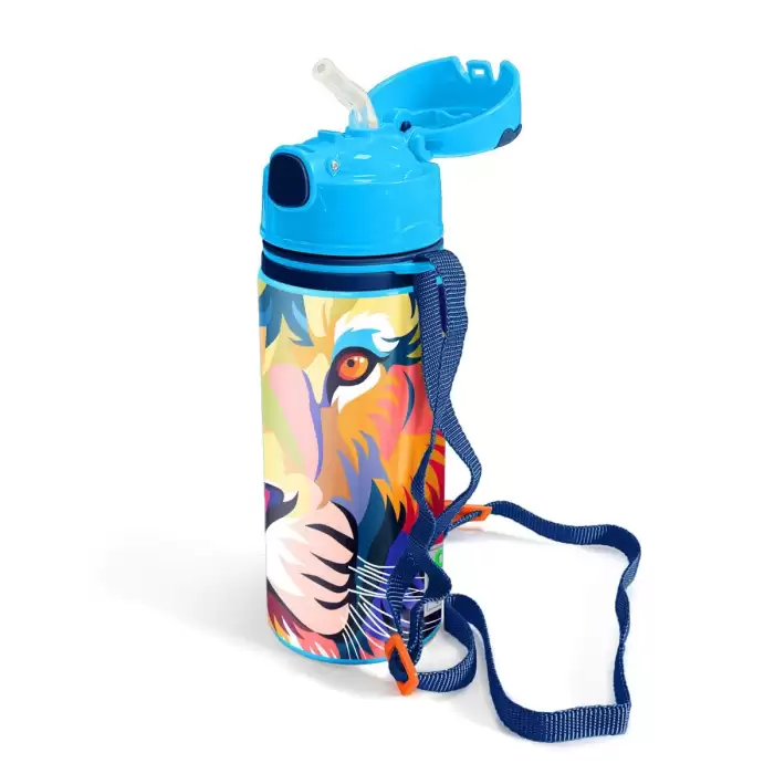 Yaygan Coral Hıgh Lacivert Saks Aslan Desenli Pipetli Alüminyum Matara 600 Ml 11938