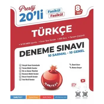 Nartest 8.Sınıf Prestij Türkçe 20 Deneme Sınavı 2025-26