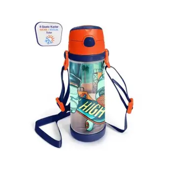 Yaygan Coral High Kids Çivit Neon Turuncu Kaykay Desenli Pipetli Çelik Termos 500 ml 11923