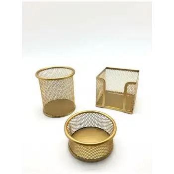 Drt Metal Masa Üstü Perfore Set 3 Lü Simli Altın Drt-413