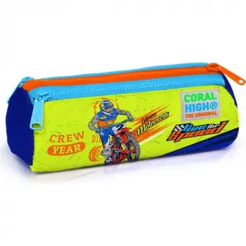 Yaygan Coral Hıgh Fosforlu Sarı Saks Motorsiklet Desenli Üç Bölmeli Kalem Çantası 22042