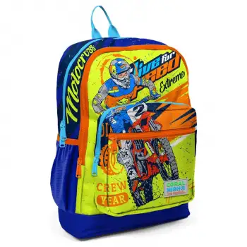 Yaygan Coral High Kids Fosforlu Sarı Saks Motorsiklet Desenli Dört Bölmeli Okul Sırt Çantası 23742