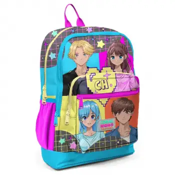Yaygan Coral High Kids Gri Mavi Pembe Anime Desenli Dört Bölmeli Okul Sırt Çantası 23737