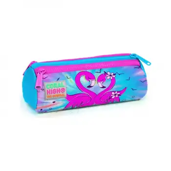 Yaygan Coral High Kids Mavi Pembe Flamingo Desenli Üç Bölmeli Kalem Çantası 22030