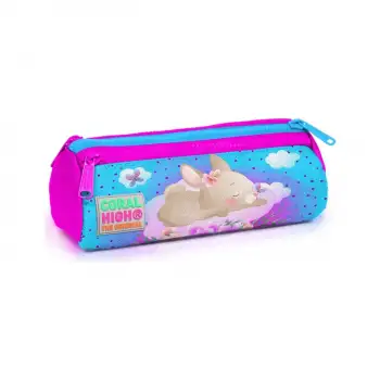 Yaygan Coral High Kids Mavi Pembe Tavşan Desenli Üç Bölmeli Kalem Çantası 22036