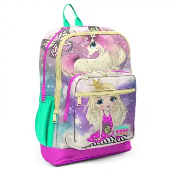 Yaygan Coral High Kids Pembe Su Yeşili Unicornlu Kız Desenli Dört Bölmeli Okul Sırt Çantası 23733