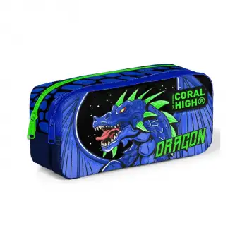 Yaygan Coral High Kids Siyah Saks Ejderha Desenli İki Bölmeli Kalem Çantası 12057