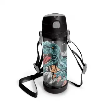 Yaygan Coral Hıgh Koyu Gri Siyah Dinozor Desenli Pipetli Çelik Termos 500 Ml 11926
