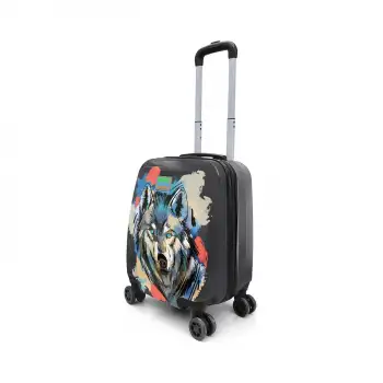 Yaygan Coral Hıgh Mini Gri Siyah Kurt Desenli Çekçekli Valiz 16754