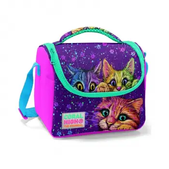 Yaygan Coral Hıgh Pembe Mor Kedi Desenli Thermo Beslenme Çantası 11732