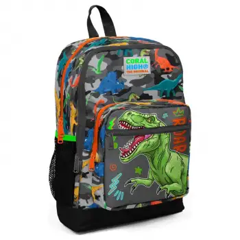 Yaygan Coral Hıgh Siyah Gri Dinozor Desenli Dört Bölmeli Okul Sırt Çantası 23744