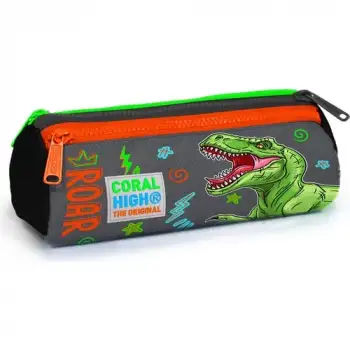 Yaygan Coral Hıgh Siyah Gri Dinozor Desenli Üç Bölmeli Kalem Çantası 22044