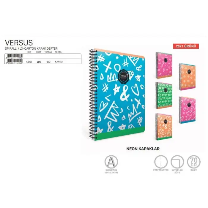 Gıpta Versus Sp Karton Kapak A4 80 Yp Kareli Defter 4861
