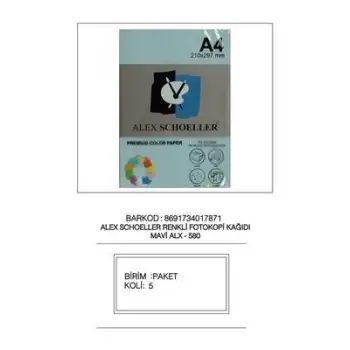 Alex Fot.Kağ. Renkli A4 500 Lü (Koyu Renkler) No:620 K.Mavi