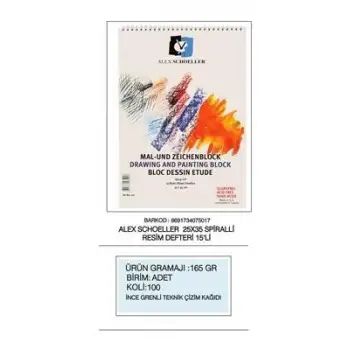 Alex Schoeller Dokulu Resim Defteri 25x35  Spiralli 165 Gr 15yp.