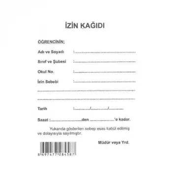 Gülpaş Öğrenci İzin Kağıdı 100 Lük 8x12 ( 458 )