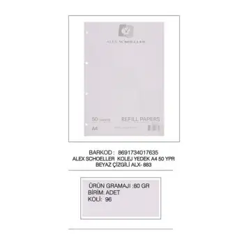 Alex Kolej Yedek A4 50ypr.Beyaz Çizgii