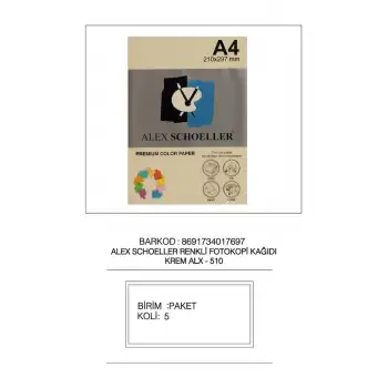 Alex Fot.Kağ. Renkli A4 500 Lü (Açık Renkler) No:510 Krem