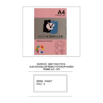 Alex Fot.Kağ. Renkli A4 500 Lü (Açık Renkler) No:570 K.Pembe