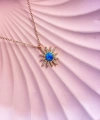 Kadın Mavi Opal Taşlı Güneş Kolye 925 Ayar Gümüş