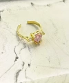 Kadın Ayarlanabilir Pembe Taşlı Kalpli Yüzük 925 Ayar Gümüş