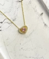 Pembe Taşlı Minimal Kalp Kolye 925 Ayar Gümüş