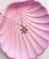 Pembe Taşlı Lotus Kolye 925 Ayar Gümüş