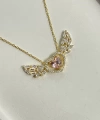 Pembe Kalp Taşlı Melek Kanadı 925 Ayar Gümüş Kolye