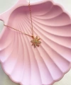 Pembe Taşlı Gelincik Çiçeği Kolye 925 Ayar Gümüş