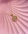 Pembe Taşlı Papatya Kolye 925 Ayar Gümüş