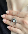 Opal Taşlı Moon Kolye 925 Ayar Gümüş