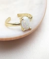 Kadın Tırnaklı Model Altın Rengi Opal Taşı Yüzük 925 Ayar Gümüş