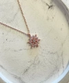 Pembe Taşlı Kar Çiçeği Kolye 925 Ayar Gümüş