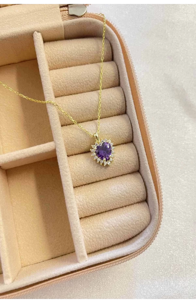 Ametist Taşlı Prenses Kolye 925 Ayar Gümüş