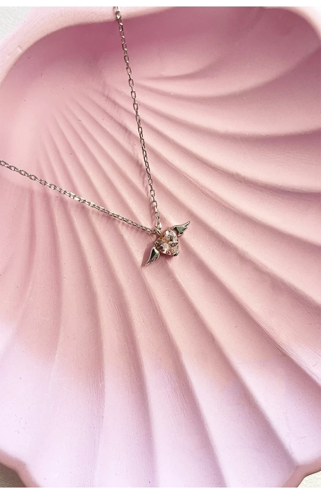 Minimal Pembe Taşlı Melek Kolye 925 Ayar Gümüş