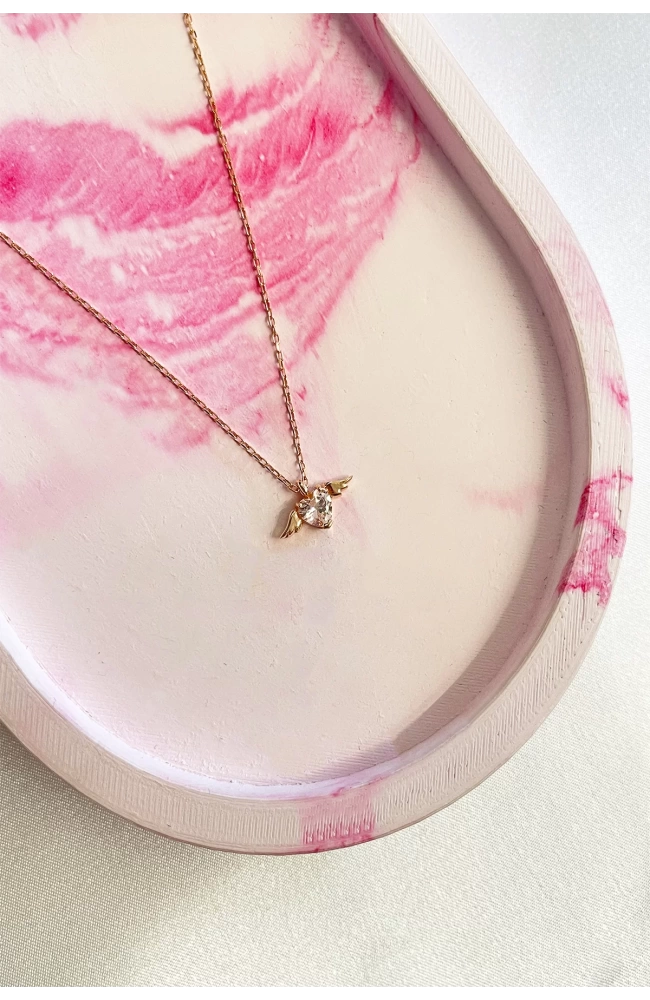 Minimal Pembe Taşlı Melek Kolye 925 Ayar Gümüş