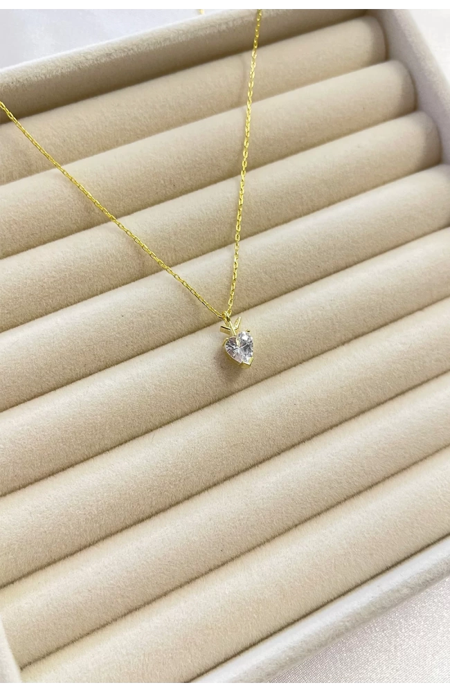Minimal Beyaz Taşlı Kalp Kolye 925 Ayar Gümüş