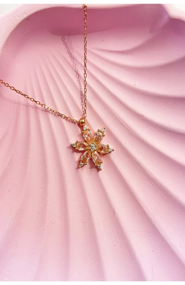 Pembe Taşlı Lotus Kolye 925 Ayar Gümüş