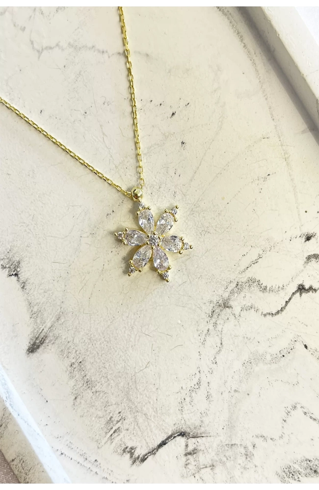 Beyaz Taşlı Lotus Kolye 925 Ayar Gümüş Kolye