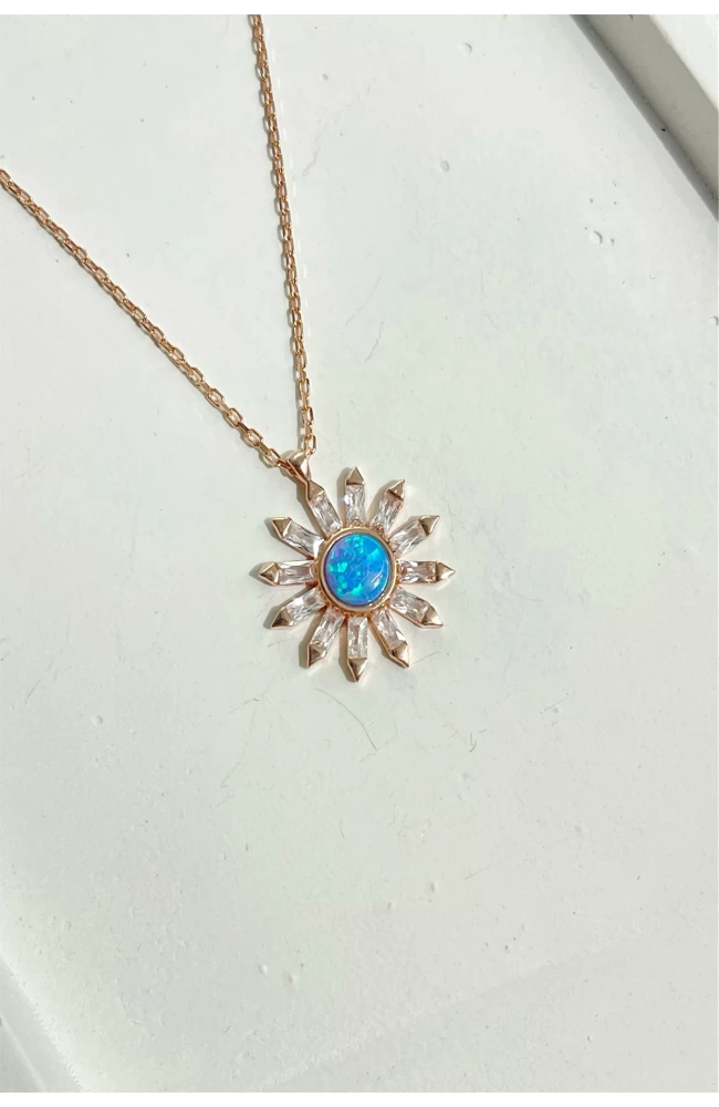 Baget Taşlı Opal Kolye 925 Ayar Gümüş