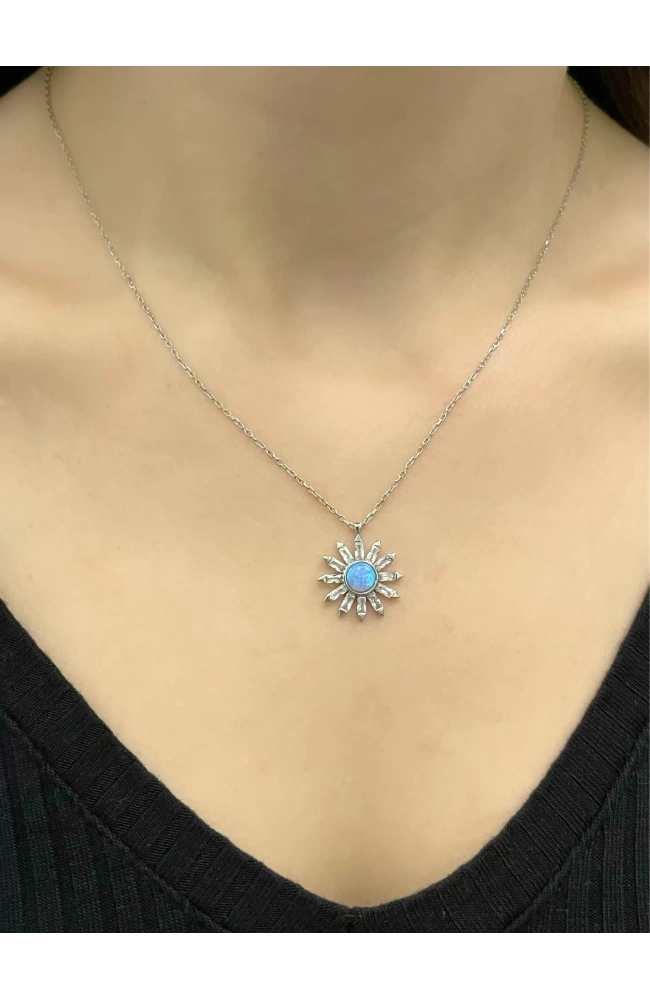 Baget Taşlı Opal Kolye 925 Ayar Gümüş