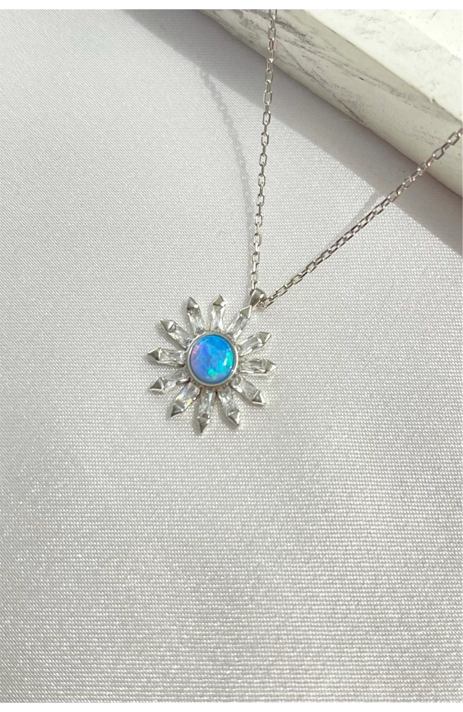 Baget Taşlı Opal Kolye 925 Ayar Gümüş