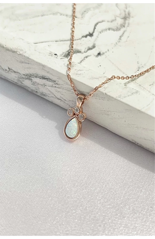 Minimal Damla Opal Kolye 925 Ayar Gümüş