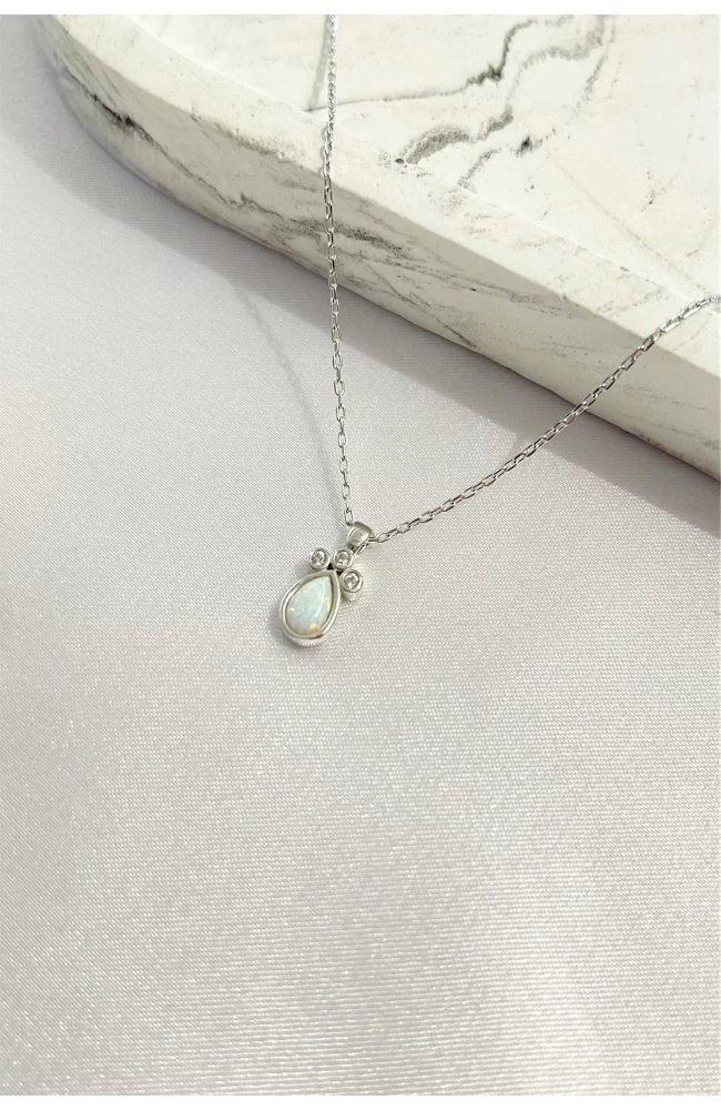 Minimal Damla Opal Kolye 925 Ayar Gümüş