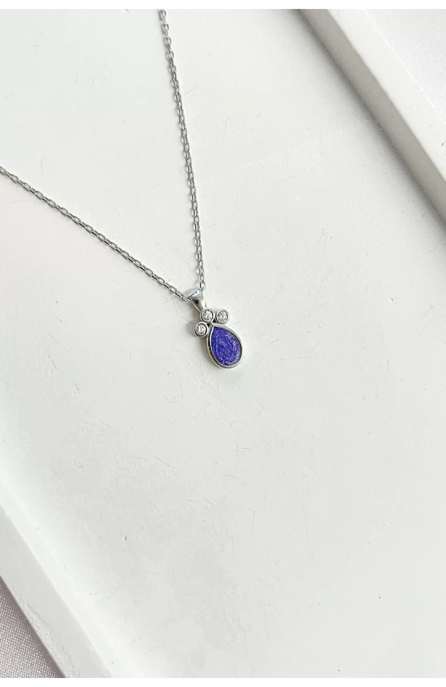 Minimal Mor Mineli Damla Kolye 925 Ayar Gümüş