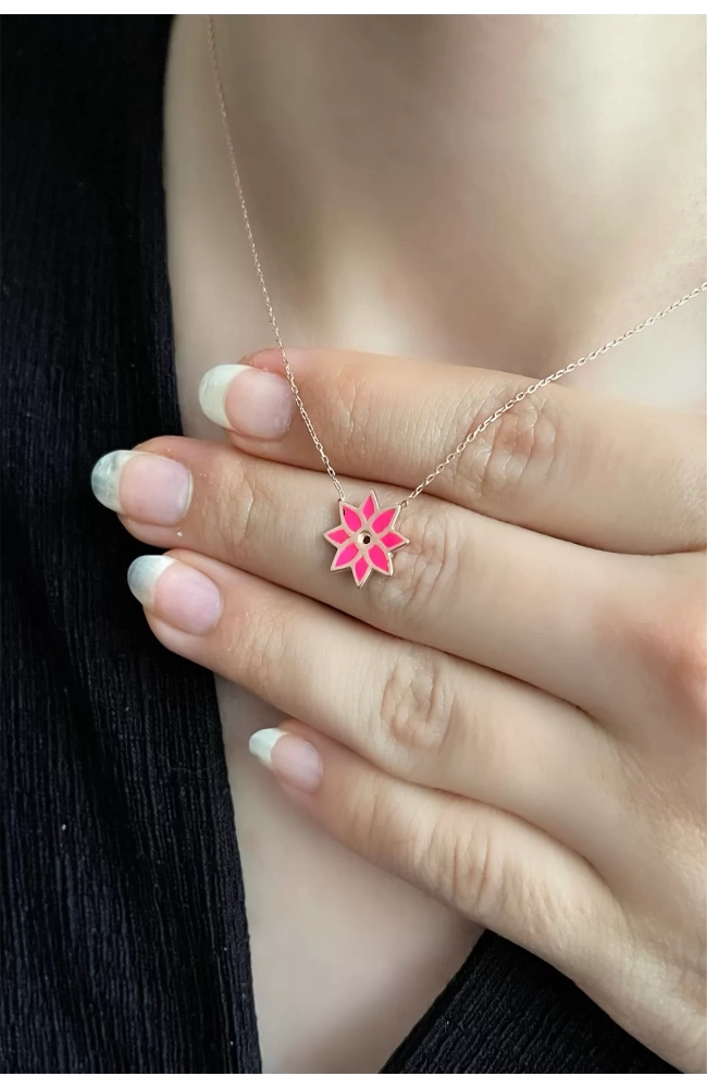 Pembe Mineli Yıldız Kolye 925 Ayar Gümüş