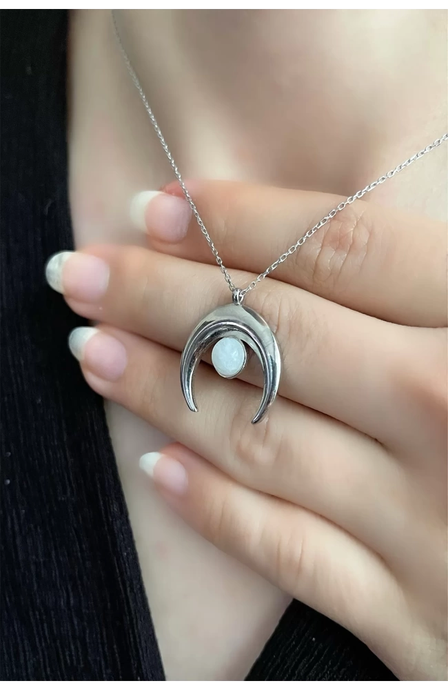 Ay Taşlı Moon Kolye 925 Ayar Gümüş